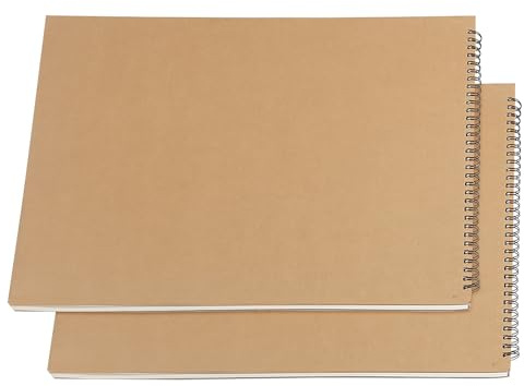 MAHIONG Skizzenbuch, A3, 60 Seiten/30 Blatt, 160 g/m², weißes Zeichenpapier, Spiralpapier, Krafteinband, Zeichnen, Skizzenblock zum Kritzeln, Malen, Braun, 2 Stück
