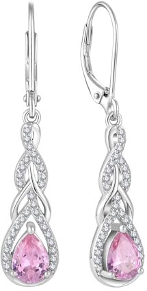 Starchenie Ohrringe 925 Sterling Silber Geburtsstein Rosa Zirkonia Unendlichkeit Anhänger Ohrhänger für Damen