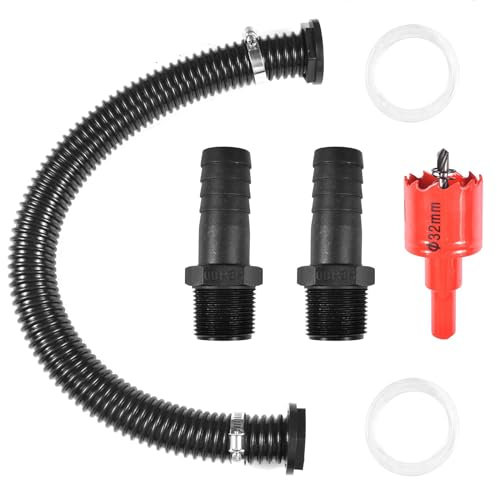 Juego de conexión para barriles de lluvia, conector de 1 pulgada, manguera de conexión de 50 cm y 2 boquillas de manguera de 25 mm con contratuerca, para colectores de lluvia y barriles de agua de