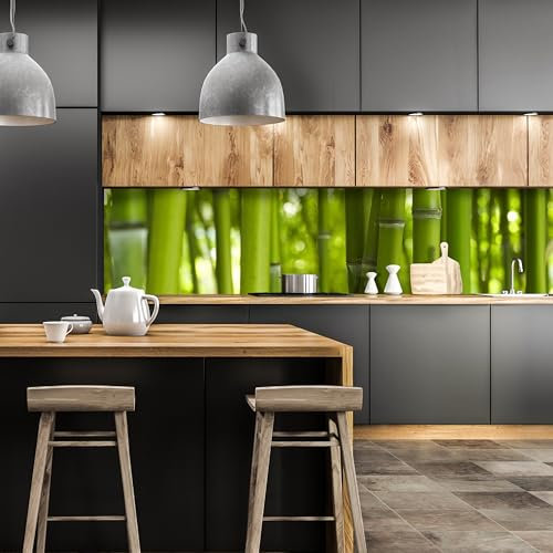 wandmotiv24 Küchenrückwand Bambus 210 x 50cm (B x H) - Selbstklebende PET-Folie Nischenrückwand, Spritzschutz, Fliesenspiegel-Ersatz, Deko Küche M0003