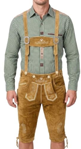 STEIGENHÖFER Lederhose Herren Tracht Kniebund - Reinhold - Trachtenhose mit Trägern - 100% Rindsleder - Traditionelle Echtlederhose - Ideal für Dein Oktoberfest Herren Outfit