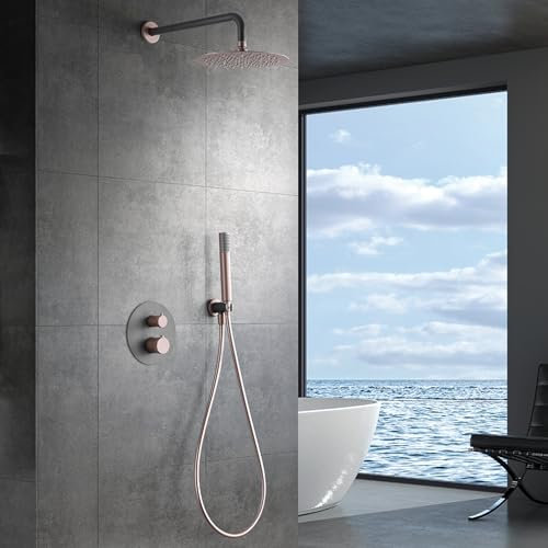 IMEX - Ducha Empotrada Termostática | Kit de Grifería Empotrado con Alcachofa y Rociador Antical Efecto Lluvia | Columna Ducha Empotrada con Grifo en Latón y Acero Inox S.304 | Serie Line