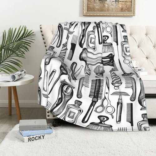 EgoMed Decke, weiche Decke, Flanelldecke für Schlafzimmer, Sofa, Bettwäsche 152 x 102 cm,Barbershop-Ikonen