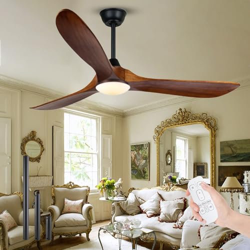 XSGDM 60 pulgadas/152cm Ventilador de techo con luz y mando a distancia para interior/exterior, 3 aspas de madera, silencioso, 6 velocidades de viento, 3CCT LED regulable 3000-4000-5000K
