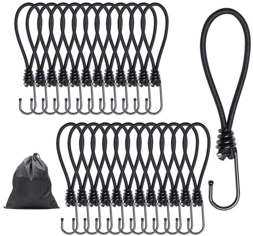 JunGG Expander mit Haken 12 Stück - Spanngummi mit Haken - 20cm Planenspanner mit Haken Schwarz Gummispanner für Plane Netze Zelte Anhängerplane Banner