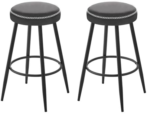 EUGAD Küchenhocker mit Fußstütze, Barhocker 2er Set Runder Sitzfläche Thekenstuhl Metallgestell, Tresenhocker Vintage-Kunstleder, für Bar Kücheninsel Bistro Küche, Anthrazit, 1084BY-2