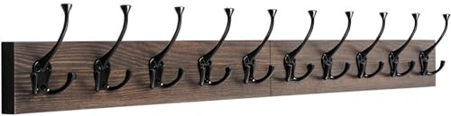IBosins Wandgarderobe mit 10 dekorativen Haken, 86,4 cm lang, altholzfarben, rustikale Kleiderhaken für Eingangsbereich, Wohnzimmer, Mantel, Schal, Tasche, Handtuch, Hut