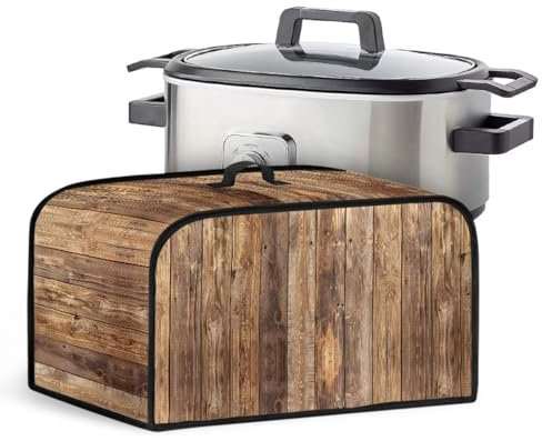 Uorisanigo Wood Grain Crock Pot Protective Cover Dustproof 6-7-8 Quart Washable Appliance Cover Oval Slow Cooker Decor Accessory