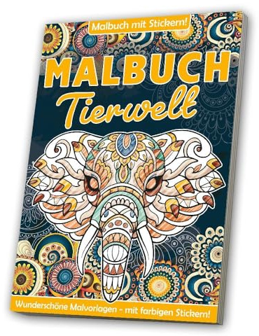 Malbuch: Erwachsene - Tierwelt: 32 Seiten + 1 Stickerbogen in der Buchmitte