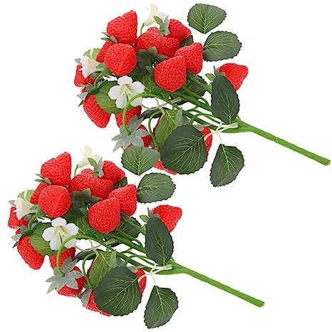 SAKURRDD 2 Stück Simulation Erdbeerstrauß Früchtestrauß Gefälschte Früchte Gefälschter Obstbaum Kunstobst Obststräuße Simulierter Blumenstrauß Obst Blumenstängel Pflanze PVC Hochzeit Rebe Braut / 508