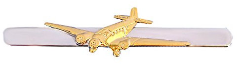 Krawattenklammer Flugzeug Passagierflugzeug ca. 6,8 cm bicolor teilvergoldet glänzend + Geschenkbox - Accessoire für die Seidenkrawatte
