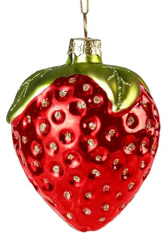 JOIEDOMI Erdbeerfrucht-Weihnachtsschmuck aus geblasenem Glas, groß, für den Weihnachtsbaum, Hängeornament für draußen, Weihnachtsdekoration für drinnen, Weihnachtsfeier-Geschenke, süße Geschenke
