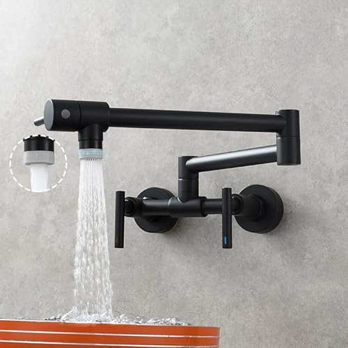 Robinet Mural Cuisine Avec Pliable Robinet Douchette Cuisine Rotation 360° Tout Cuivre Robinet Double Sortienoir