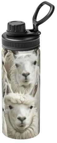 Trinkflaschen mit niedlichem Lama-Druck, Edelstahl, 530 ml, hitzebeständig, Outdoor, Reisebecher, für Herren und Damen
