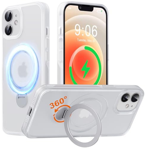 Derwav Multi-in-1 [Magnetic+ Kickstand+ Ring Holder] for iPhone 12/12 Pro Case, Compatible with MagSafe, 360° Rotatable Stand with Military Shockproof Silicone Frame Protection Magnetic Cover, White