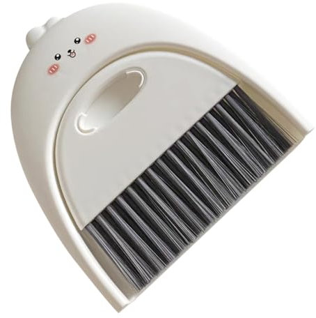 Levemolo Mini Broom and Dustpan Set White Cartoon Design Small Desktop Cleaning Brush Portable Boys and Girls's Toy Sweeping Countertop Dustpan and Brush for Home and Nursery