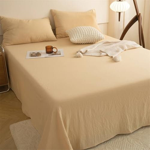 Bettlaken 230x250cm Baumwolle Polyester, Betttuch Einfarbig Aprikose Bed Sheets Boxspringbett