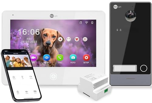 Neolight Visiophone 2 Fils avec Écran IPS, Interphone Video Filaire, Caméra Full HD, Portier Vidéo, Notifications et Sécurité via Visiophone WiFi, Installation Facile, Détection, Alimentation DIN