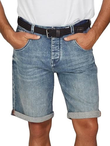 DENIMFY Jeans Shorts Herren Stretch Kurz mit Gürtel Regular Fit DFBo | Kurze Hosen Sommer Denim Einfarbig Blau Schwarz Grau 31 32 33 34 36 38 40 42 44 46