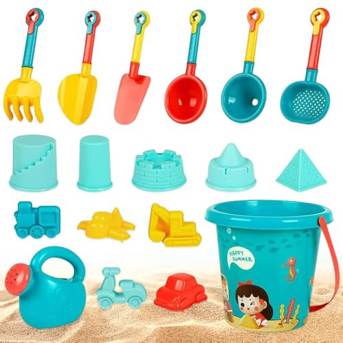 mizikuu 18 Stück Sandspielzeug Set, Strandspielzeug für Kinder mit Eimer Schaufel Werkzeugsätze Sandkasten Strand Spielzeug Sandförmchen Outdoor Spielzeug Badespielzeug für Kinder Jungen Mädchen