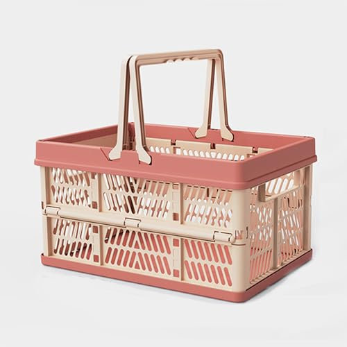 Klein Klappboxen Faltbar Aufbewahrungskiste Einkaufskorb aus Kunststoff Aufbewahrungskorb 30 * 20 * 15.5 cm für Küche Bad Büro Schlafzimmer Schrank (Kirschblüten Rot)