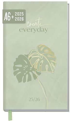 Häfft-Timer A6 Slim 2025/2026 Green Monstera Schüler-Kalender im Hosentaschenformat - Schüler-Planer, Schulplaner, Studienplaner/Semesterplaner für Oberstufe, Ausbildung oder Studium