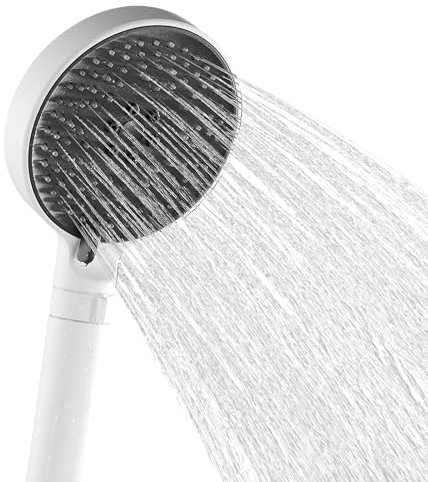 Vuadzren Pommeau de douche à 3 types de jet - Économie d'eau avec pause d'eau pour le bain - Blanc