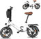 Bodywel T16PRO Bicicleta Eléctrica Plegable, 14 Mini E-Bike, 4.5 Pulgadas Pantalla LED, Batería 36V/7.8Ah, Frenos de Doble Disco y Suspensión Delantera (Blanco+Portaequipajes Trasero)