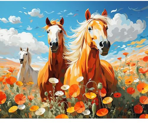 RICUVED Cheval Peinture par Numéros Adulte 40x50cm –Animaux Peinture Numéros DIY Kit Peinture avec Toile Sans Cadre, Pinceaux et Peintures Acryliques – Parfait pour Cadeau Original