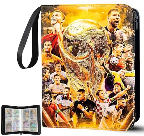 Sammelkarten Album, 50 Seiten 400 Karten Sammelalbum, Tragbarer Fussball Karten Sammelalbum, PU Wasserdicht Karten Binder, Große Sammelkarten Ordner für Geburtstag Party Geschenk (YFKC-400)