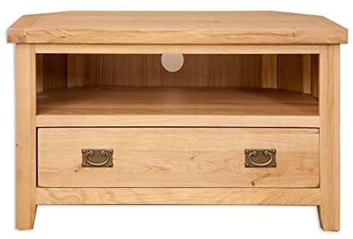 Solid Oak Corner TV Stand for Flat Plasma TVs Chunky Natural Oak Living Room Furniture