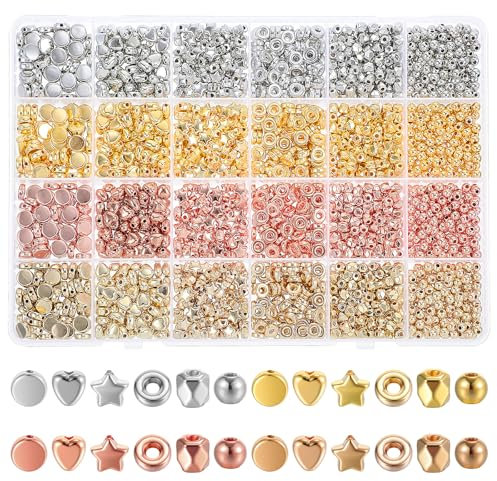 2160 Pcs Bracelet Beads, Jewelry Making Kits, Gold Pony Bead for Crafting Clay for Friendship Bracelets Makings 6 Styles for Jewelry Supplies for Women
