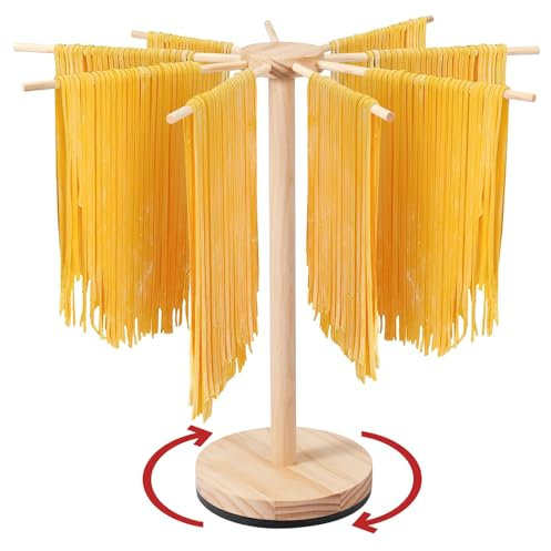 BUTORY Nudeltrockner Mit Drehbarem Sockel NudelstäNder Zum Trocknen Holz Nudel TrockenstäNder Mit 9 Abnehmbar Stangengriffen Pasta Trockner Bis Zu 4.5kg Nudeln Wiederverwendbar Für Pasta Nudeln