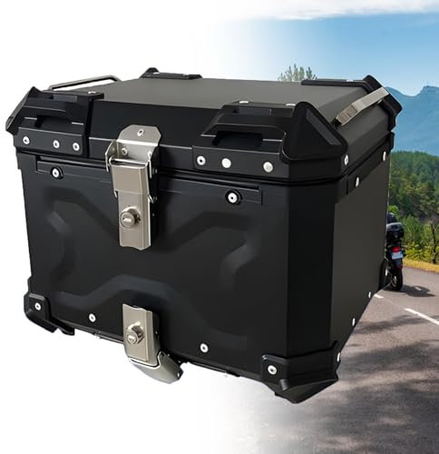 SHEUAO Caja De La Cola De La Motocicleta,Caja De Cola De Motocicletas,Universal Baúl De Moto Scooter Maleta Topcase Aluminio Caja De Moto Cajón para Moto,con 2 Llaves,BlackB-45L