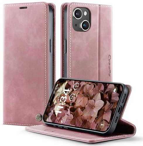 owlhold Handyhülle iPhone 15 hülle klapphülle Premium PU Leder,RFID Schutzhülle,Faltbare Ständer,Handytasche Lederhülle Kartenfach Standfunktion hülle für iPhone 15 - Rosa
