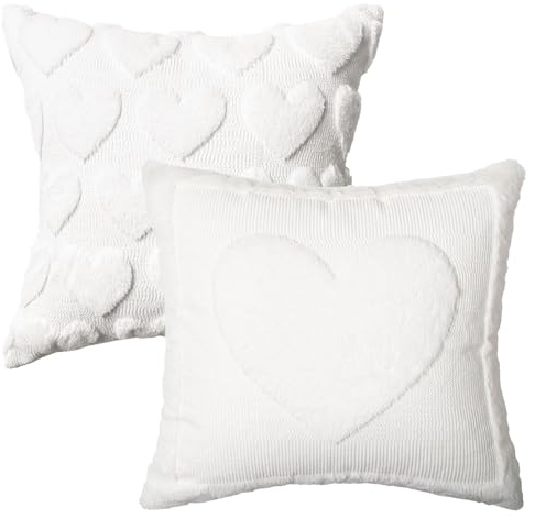 Artoid Mode Cremeweiß Herz Weich Künstliche Pelz Valentinstag Kissenbezüge 2er Set, 45x45 cm Jacquard Samt Sofakissen Zierkissenbezug Schlafzimmer Deko