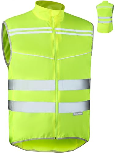 Prowiste Reflective Cycling Vest Women and Men – High Visibility in Neon Yellow with Reflective Stripes – Breathable (Mesh) – With Back Pocket – Wind Resistant – L