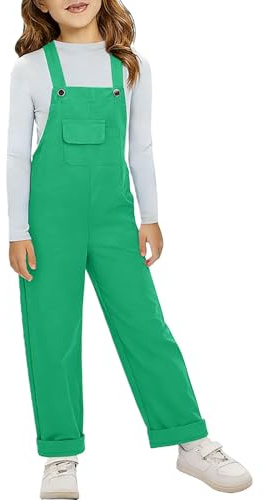 Generisch Latzhose Mädchen, Weitem Bein und Cargo-Design für Mädchen, ideal für Kleinkinder und Kinder, modisches und lässiges Winteroutfit, Jumpsuit Kinder, Long Jumpsuit für Outdoor