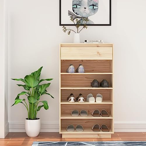 faucqel Shoe Rack Made of Solid Pine Wood 60 x 34 x 105 cm Narrow Shoe Cabinet with Lots of Storage Space Saving for Hallway Stable and Practical with Top Plate for Decoration