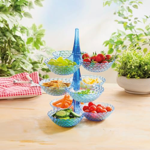 Basilico® stapelbare Servierschale 3-teilig, Etagere im Kristall-Look, standfest, mehrstöckig, für Obst, Snacks, Gebäck & Knabbereien, Elegantes Buffet- und Serviergeschirr aus PET, Ø 25 cm, H 16 cm