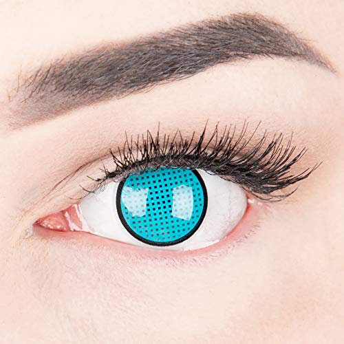 Farbige Kontaktlinsen Blue Screen Mesh Meralens Jahreslinsen 1 Paar blaue schwarze Crazy Fun. Topqualität zu Fasching Karneval Fastnacht Halloween mit Kontaktlinsenbehälter ohne Stärke