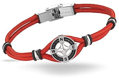 inSCINTILLE Bracelet Homme en Acier Inoxydable avec Symboles Nautiques Longueur Ajustable avec Boîte Cadeau Incluse (Rose des vents - Rouge)