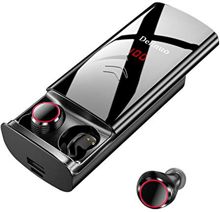 delinuo, Cuffie bluetooth senza fili, con batteria da 6000 mAh, IPX6, microfono, display digitale