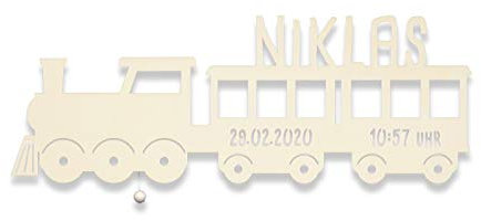 hellomini Nachtlicht, Wandleuchte, Kinderlampe, Holz, Tauf-Geschenk mit Wunsch-Name für Mädchen oder Jungen, Zug, Lokomotive, Babyzimmer, Kinderzimmer, Schlummerlicht, Baby-lampe [Energieklasse A++]