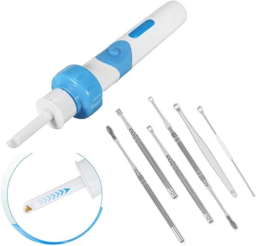 Glamza Ear Wax Removal Kit - Includes Vacuum Ear Wax Remover PLUS 6pc Ear Cleaning Tools, 3x Ear Pick, 2x Ear Loops & 1x Spiral Ear Cleaner, Providing the Ultimate Ear Cleaning Kit.