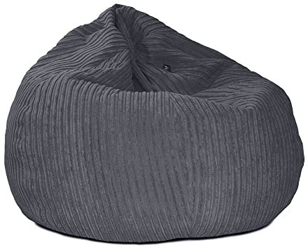 rucomfy Beanbags Slouchbag Large Corduroy Bean Bag Chair - Adult Bean Bag with Filling - Home Furniture Seating for Living Room or Bedroom - Machine Washable - 80 x 110cm (Slate Grey, Beanbag)