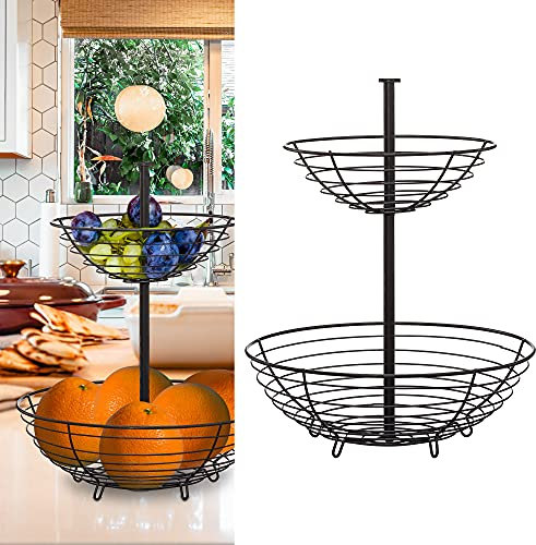 Cepewa Etagere aus Metall mit 2 Körben │schwarz Höhe 40 cm │Aufbewahrung für Obst, Gemüse, Pralinen