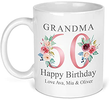 60th Birthday Gift for Women, Personalised Mug/Cup, Floral Design, Add Name, Birthday Gift for Mum, 1961