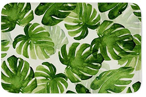 HUGS IDEA Green Doormat Monstera Plant Leaf Print 23x16'' Carpet Soft Cozy Rug for Kitchen Bathroom Shower Non-slip Mat Bedroom Doorway