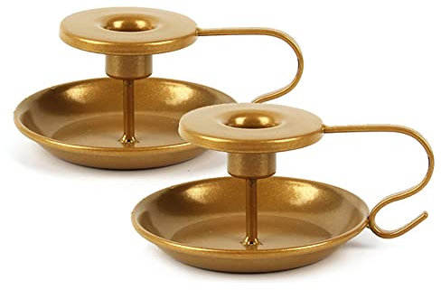 Alnicov 2 Stück Retro Eisen Kerzenhalter, Kerzenhalter geeignet für Standardkegel und Einzelkopf-Kerzenleuchter für Valentinstag, Weihnachtshochzeitsfeier (Gold)